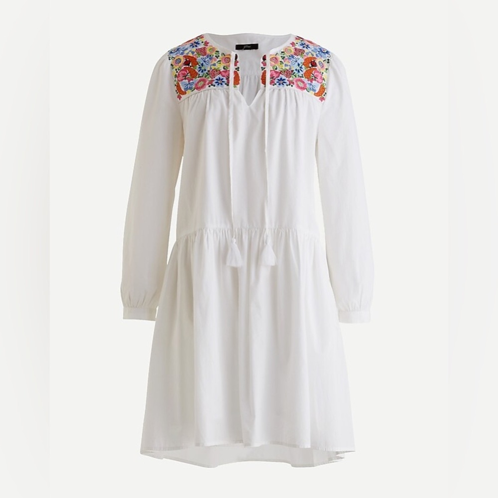J. Crew Cotton poplin tunic dress with farmer's market embroidery NWT